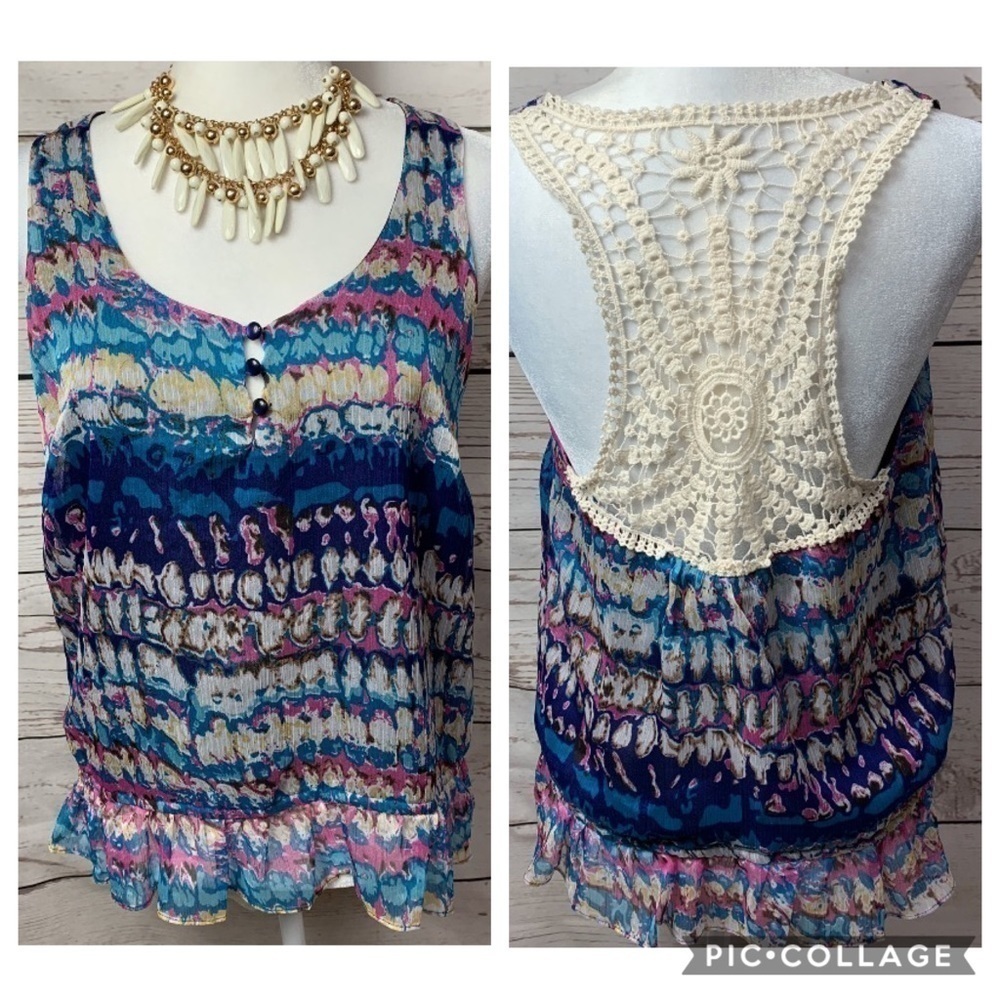NWOT Forever 21 Ruffle Tribal Lace Tank Top